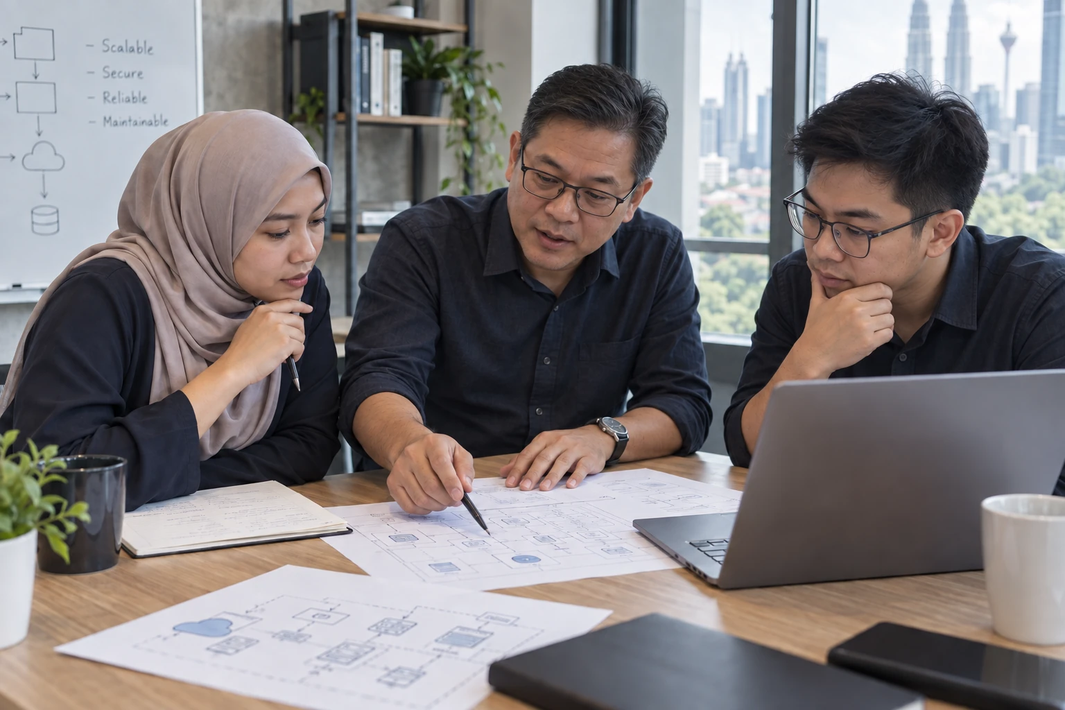 Technical advisor working alongside a software team on an architecture review