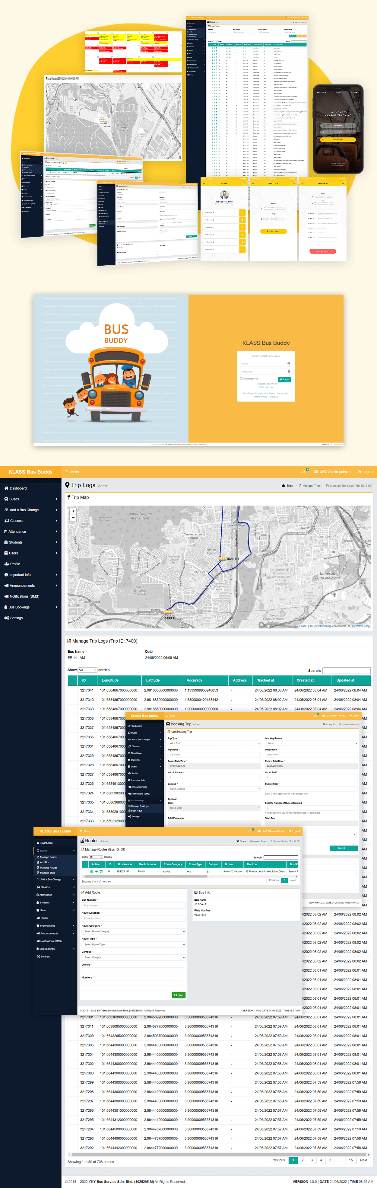 Real-time school bus tracking portal UNO built for a transport company