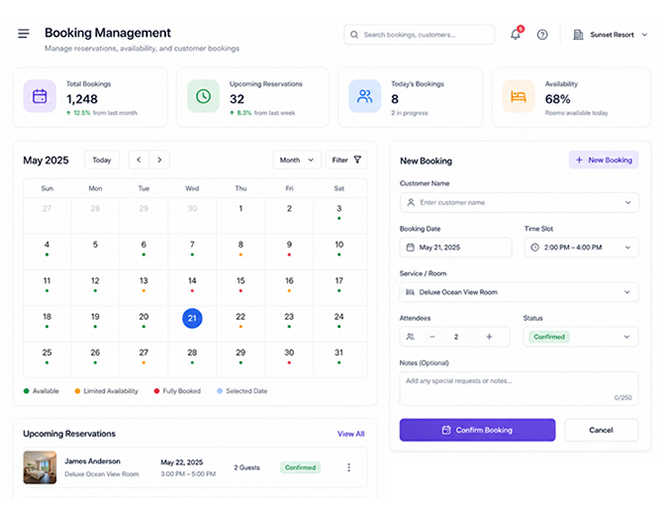 Booking search with start and end dates, pick-up and drop-off times and locations, from a booking system built by UNO