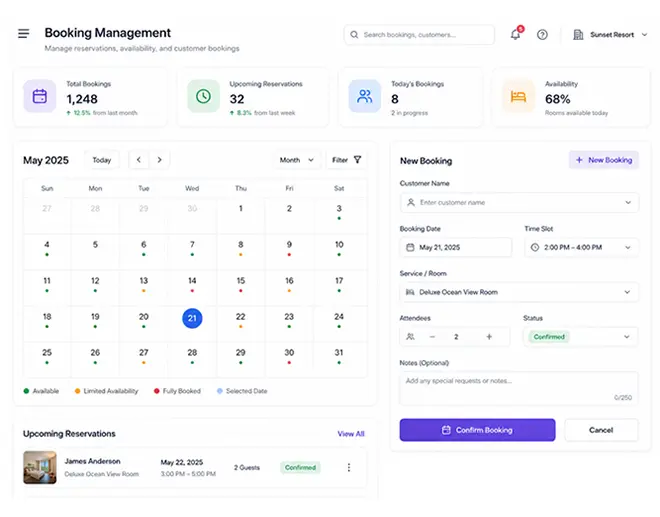Booking system availability search across dates and resources