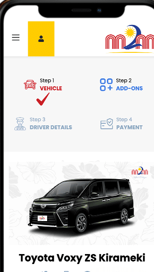 Mobile booking flow showing a four-step progress indicator