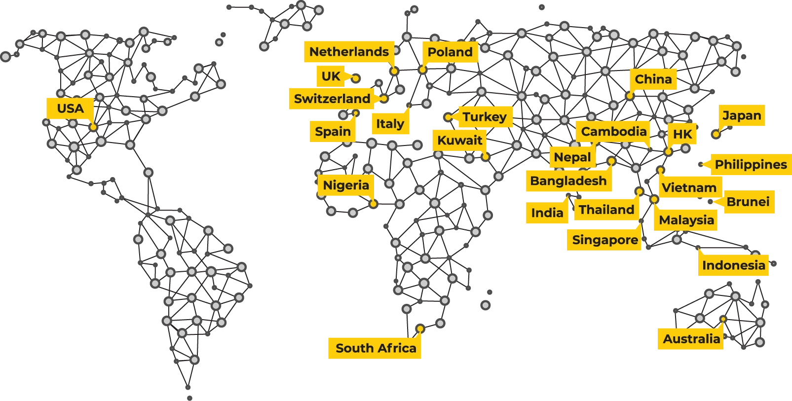 UNO global project footprint map with highlighted countries