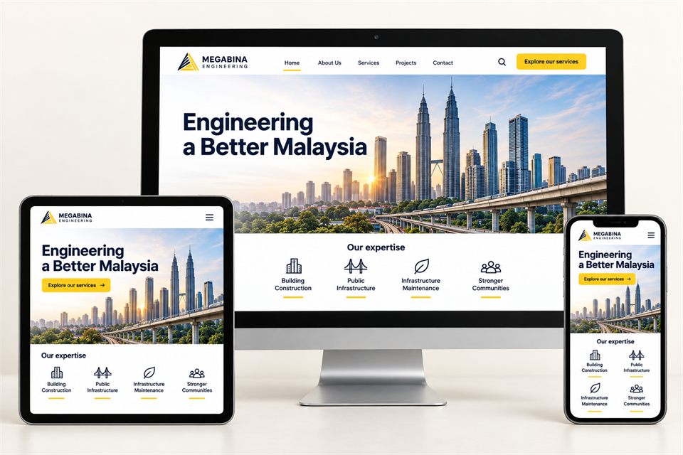 English website shown on desktop, tablet and mobile